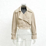 Vintage Wildlederjacke für Damen – Herbstmode Schnür-Mantel Schmale Passform