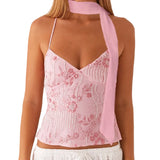 Damen Y2K Pailletten Neckholder Crop Top – Perlenbesticktes Glitzer-Cami