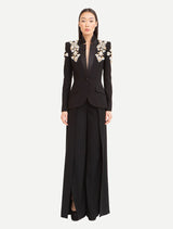 Black Designer Suit for Women - Beaded Diamond Stand Collar Blazer & Wide-Leg Pants Set