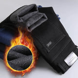 Herren Warme Winterjeans – Schmale, gerade geschnittene Jeans mit Fleecefutter