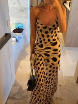 Women’s Animal Print Ruched Drawstring Slip Dress