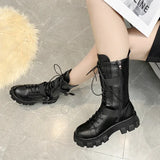 Damen Wadenhohe Motorradstiefel – Punk Gothic Schwarze High Heel Stiefel