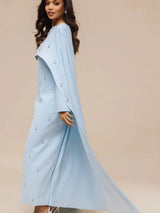 Damen-Cape-Abaya mit Perlen- und Diamantbesatz – Luxuriöser Kaftan, Schal, bescheidenes muslimisches Kleid