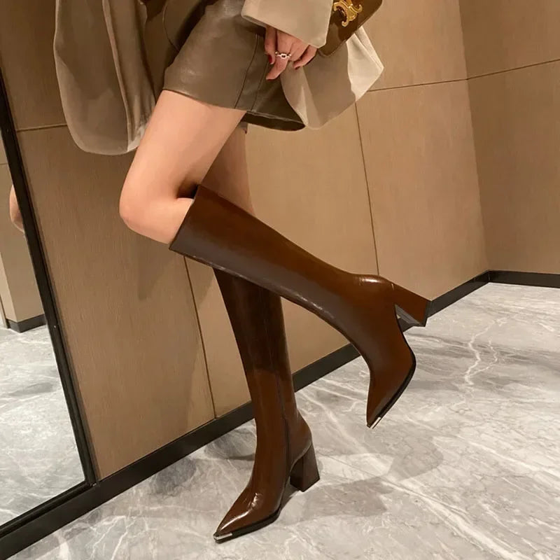 Women’s Pointed Toe High Boots – Elegant Party High Heel Side Zipper Long Booties