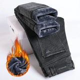 Herren Warme Winterjeans – Schmale, gerade geschnittene Jeans mit Fleecefutter