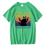Cotton Short Sleeve Pew Pew Madafakas Funny Cat T-Shirt – Men's Novelty Graphic Tee
