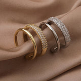 Luxury Double Layer Wide Ring for Women – Shiny Crystal Inlay Finger Jewelry