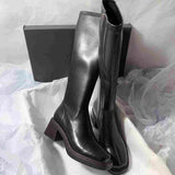 Women Vintage Knee-High Block Heel Boots with Side Zipper
