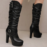 Women's Knee-High Elegant Long Winter Boots – 12cm Super High Block Heels