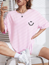 Damen Oversized Baumwoll Streetwear Top mit auffälligem Smile-Motiv