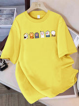 Colorful Cat Paw Cotton T-Shirt | Women's Cute Animal Print Tee