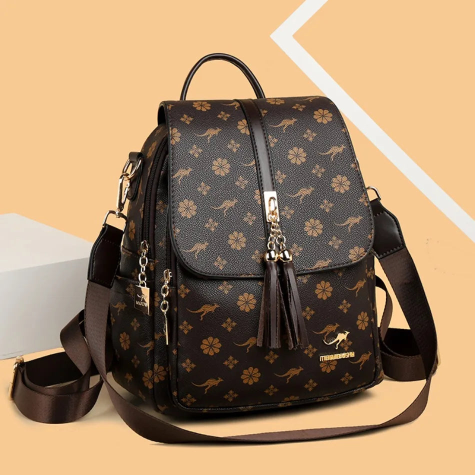 Luxury High-Quality Leather Women's Backpack | Designer Fashion Printing Bag