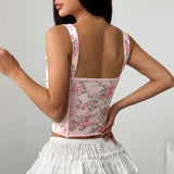 The "Botanical Edge" Irregular Lace-Up Corset | Floral Print Boned Bustier