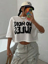 Women’s 100% Cotton White Crop Top – "No More Rules" Letter Print O-Neck Streetwear Tee