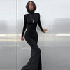 Fall Winter Turtleneck Maxi Dress – Elegant Long Sleeve Black Bodycon