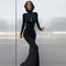 Fall Winter Turtleneck Maxi Dress – Elegant Long Sleeve Black Bodycon
