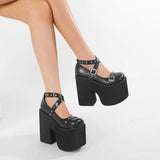 Women’s Gothic Black Rivet Buckle Platform Chunky Stiletto Pumps