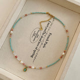 Natural Stone & Pearl Beaded Necklace – Water Droplet Pendant Clavicle Chain