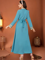 Das „Saphir-Illusion“-Kleid – Signature Blue Spitze & Diamantimitat 2-Teiler – Luxus Dubai Party Kaftan