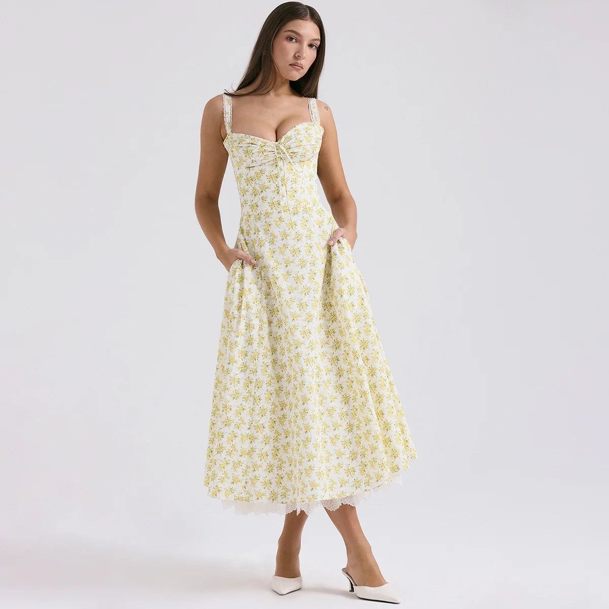 Women's Elegant Floral Print Corset Dress