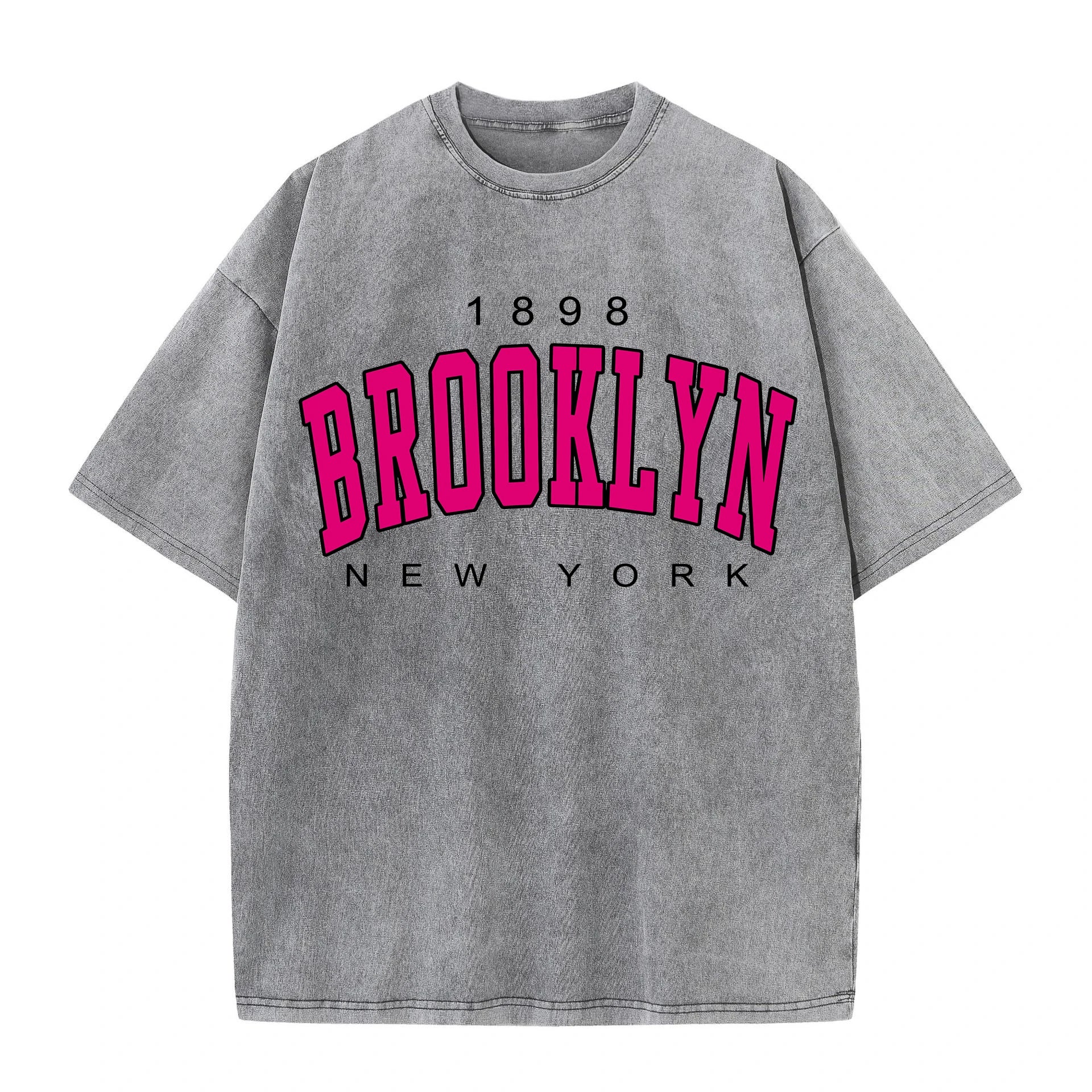 The Brooklyn Heritage Tee: Women's Washed Cotton Oversized Top with Vintage New York Typography