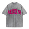 The Brooklyn Heritage Tee: Women's Washed Cotton Oversized Top with Vintage New York Typography