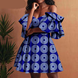 African Off-Shoulder Mini Dress High-Waist Ankara Party Dress For Women