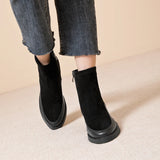 Women’s Genuine Leather Ankle Boots – Pointed Toe Chunky High Heel Boots