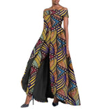 Hochgeschlitztes langes Kleid und Ankara-Hose, traditionelles Dashiki-Wachs-Print-Outfit