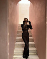 Women’s Hollow Sheer Maxi Dress – Sexy Backless Lace-Up Resort Dress