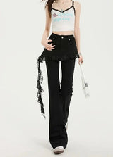 Damen Jeans mit Spitzenbesatz im Fake Two-Piece Design | Jeansrock in Mikro-Schlaghose-Optik
