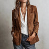 Women's Retro Suede Blazer Single-Breasted Spring/Autumn Fashion Jacket, Casual Versatile Lightweight Outerwear