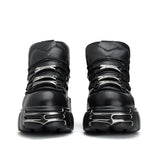 6cm Chunky Heel Punk Metal Strap Platform Ankle Boots