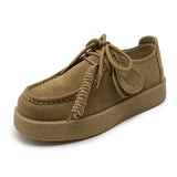 Women’s Genuine Leather Suede Loafers – British Style Lace-Up Oxford Shoes