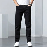 Classic Men's Straight Jeans | Streetwear Soft Black & Blue Denim Pants