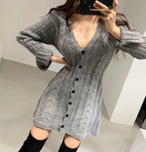 Women’s Cable Knit Sweater Dress – Long Sleeve Button Down Mini Dress