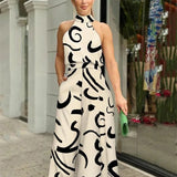 Women's Summer Elegant Abstract Print Halter Jumpsuit
