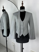 Women's Scarf-Neck Blazer Coat – Single-Breasted Waist-Cinching Jacket