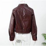 Female High Street Fashion: Retro Wine Red Faux Leather Jacket with Lapels (2025)