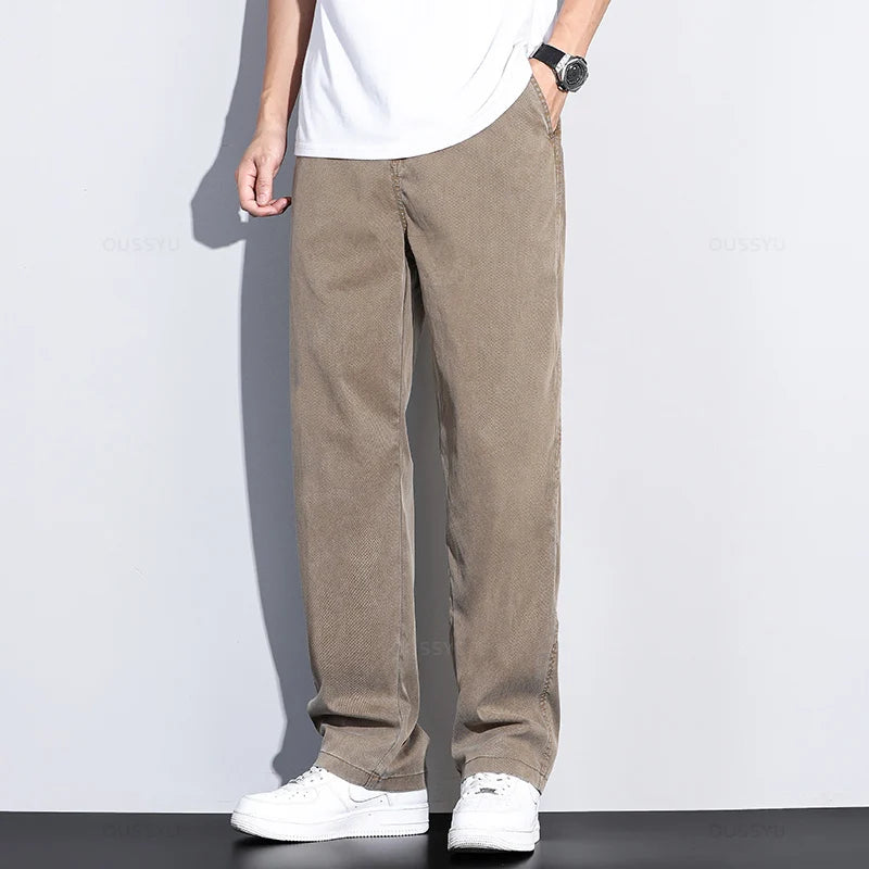 Men’s Soft Lyocell Summer Jeans – Elastic Waist Loose Straight Denim