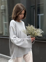 Damen rückenfreier, locker gestrickter Pullover – Lässiger, eleganter Langarm-Patchwork-Pullover