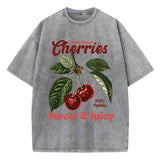 Fresh Picked Cherries Washed Cotton T-Shirt - Women's Vintage Fruit Graphic Tee