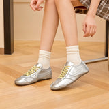 Women’s Genuine Leather German Training Shoes – Retro Flat Sneakers, Lace-Up "Forrest Gump" Style Trainers