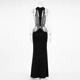 Women’s Gold Ring Halter Backless Maxi Dress