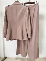 Pink Designer Runway Anzug-Set – Blazer & Weite Hose für Damen mit 3D-Blumenapplikationen und Perlenstickerei