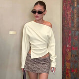 Elegant Strapless Pleated Top – Sexy Slim Fit Long Sleeve Pullover