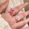 Romantic Violet Flower Beaded Ring for Women – Spring Summer Elastic Finger Ring