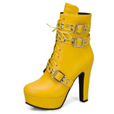 Damen Plateau Stiefeletten elegant mit seitlichem Reißverschluss – Schnür-Stiefeletten mit hohem Absatz