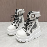 Women’s Gothic Belt Buckle Platform High Wedge Zip Punk Cosplay Ankle Boots