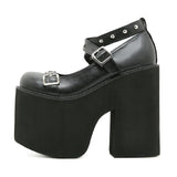 Women’s Gothic Black Rivet Buckle Platform Chunky Stiletto Pumps